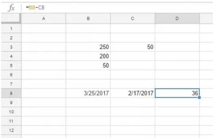 Trừ số ngày trong Google Sheets